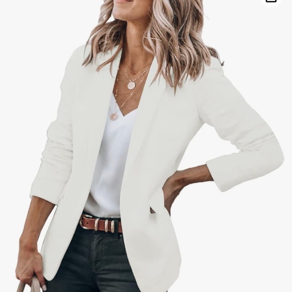 Women’s White Blazer Jacket - Classic Tailored Suit Jacket